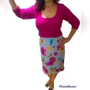 Vintage Escada skirt romantic floral size European 44 ruffle hem skirt